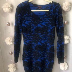 Bodycon Long Sleeve, Blue and Black Sweater Dress